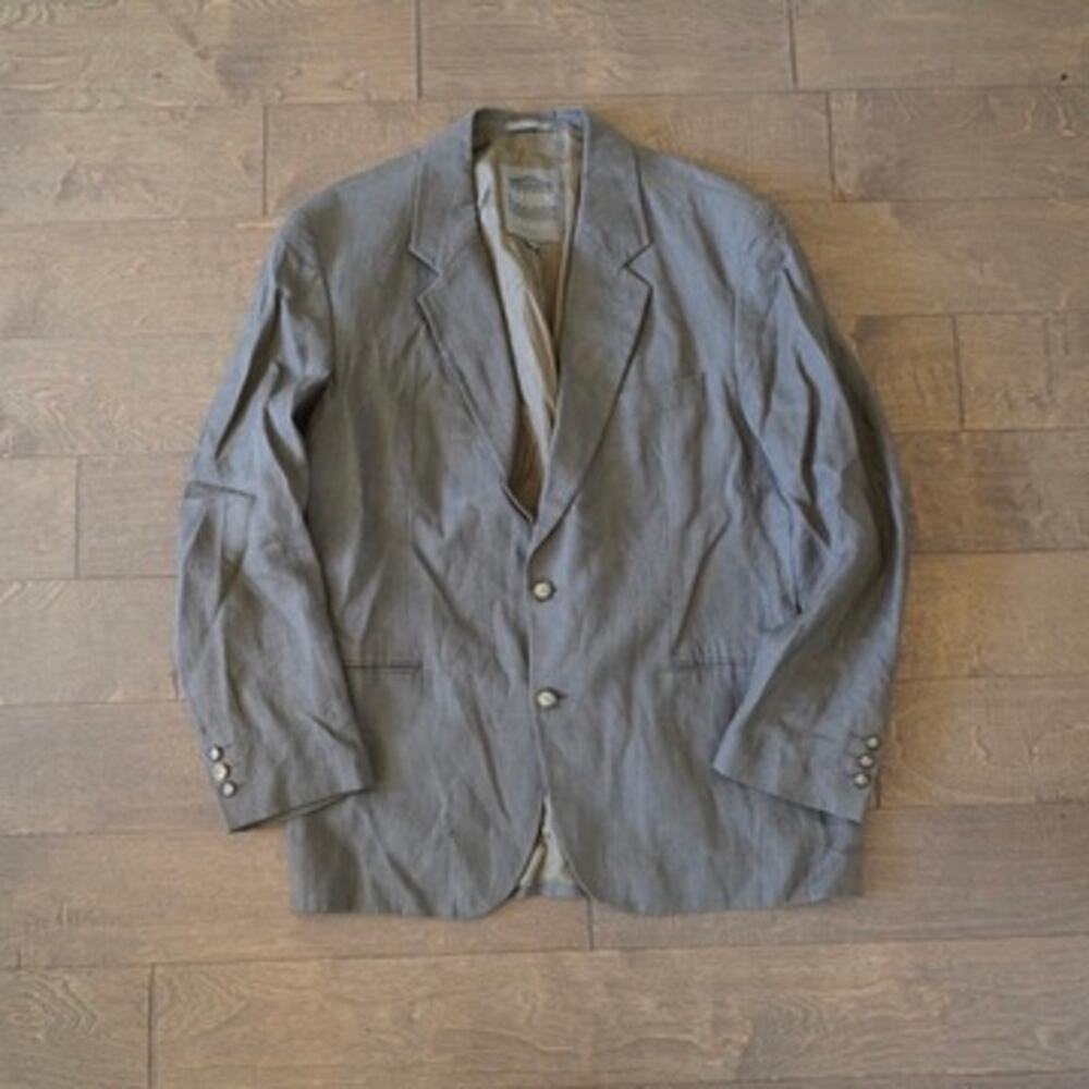 Vtg 90's Structure Long Sleeve Collared Linen Blazer Khaki Grey Mens Size Large